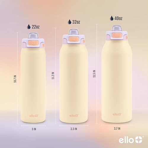 Ello Pop & Fill Insulated Stainless Steel Water Bottle with Quick Fill Lid, Leakproof Locking, Sip or Chug Spout, BPA-Free, Double Wall Vacuum Insulated for Sports, Travel & School- 22oz / 32oz / 40oz