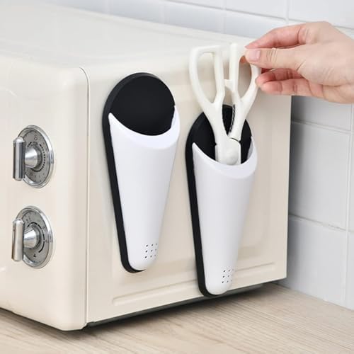 Scissor Holder with Magnetic Adsorption & Draining Holes Design, Detachable Refrigerator Scissors Storage Box Scissor Organizer for Kitchen Organization Scissor Block without Scissor Black(2pcs)