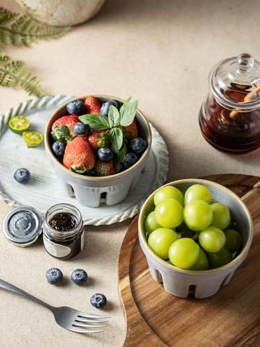 Gomakren Ceramic Berry Basket Set of 2, Small Fruit Bowl Colanders, Gray