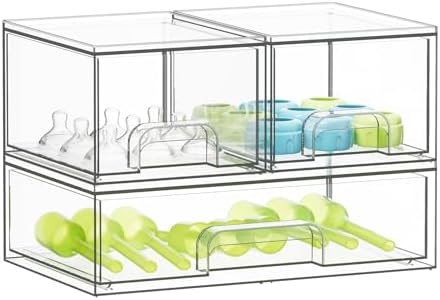 SpaceAid Bottle Storage Organizer Baby - Acrylic Bottles Station Organizer Container, Stackable Clear Drawers for Countertop, Vanity, Bathroom, Cabinet, Pantry Organization, 3 Pack, 2S1L, 7.8"H