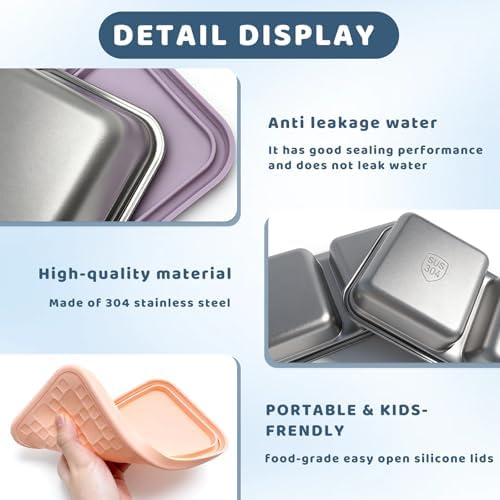 15 oz Snack Containers for Kids, Stainless Steel Lunch Box 3 Pack