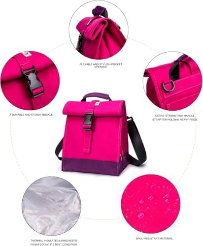 SUNNY BIRD Insulated Lunch Bag Rolltop Lunch Box (Purple)