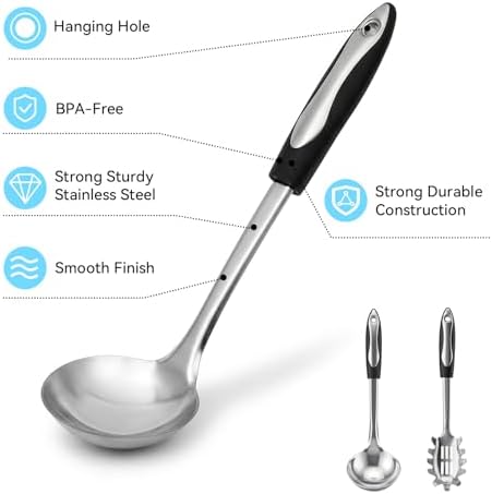 2 PCS Stainless Steel Soup Ladle and Spaghetti Spoon