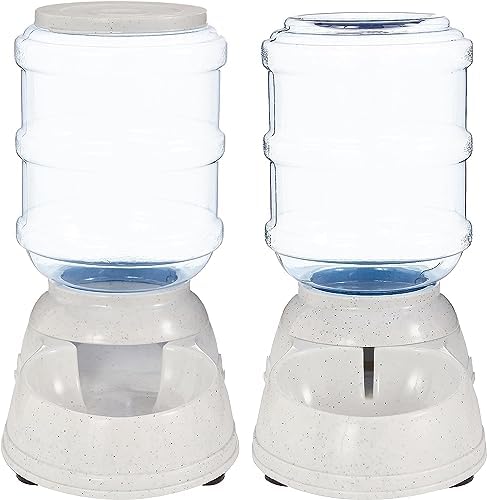 Amazon Basics Automatic Pet Water Dispenser and Gravity Food Feeder Set for Cat and Dog, Easy to Clean, 152fl.oz food feeder, 135.3fl.oz water dispenser, Small, Pack of 2