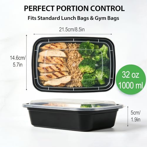 KUMD 50-Pack (100 Pieces) 32 oz Meal Prep Containers Reusable with Lids