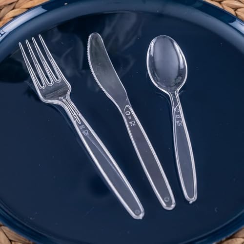 Party Bargains Disposable Cutlery Set [Sapphire] - [120 Count] Clear Heavy Duty & Solid Disposable Silverware Utensils Set, Perfect for Weddings, Buffets, Luncheons