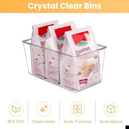 YIHONG 4 Pack Clear Storage Bins, Pantry Organizer Bins with Handle, Small