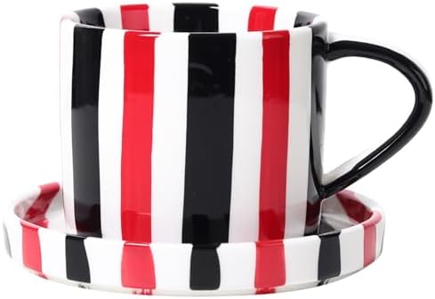 Espresso Cups Ceramic Coffee Mug Series European Striped Dot Coffee Cup And Saucer Mug Cake Plate Afternoon Tea Set Tea Cup And Saucer,Redblack