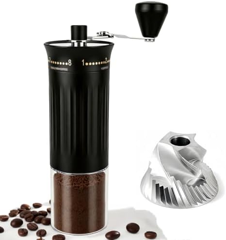 CEVING Space-Saving Manual Coffee Grinder with Foldable Handle, Black