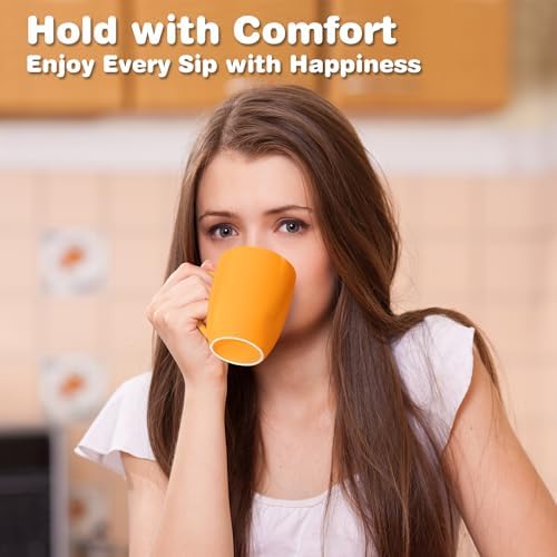 Large Ceramic Coffee Mugs Set of 4 16oz(475ml) Tea Cups Idea Gifts Orange