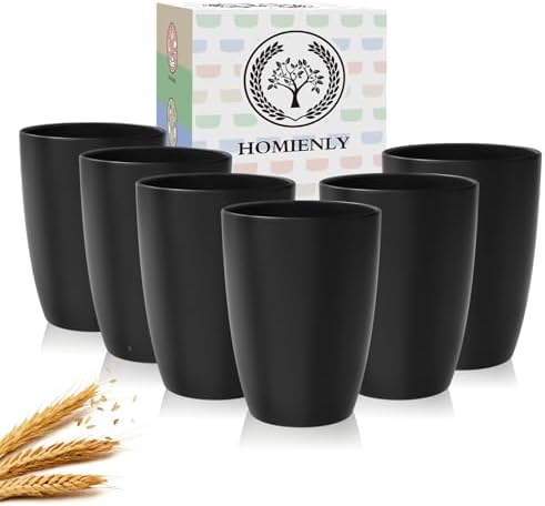 Homienly Kitchen Cups 20oz Wheat Straw Cups-6 pcs Lightweight cups Unbreakable & Reusable Glassware Set Stackable for Party,Camping,Picnic-Black