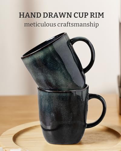 famiware Coffee Mugs Set of 4, Ocean Square 13oz Coffee Cup Set with Handle