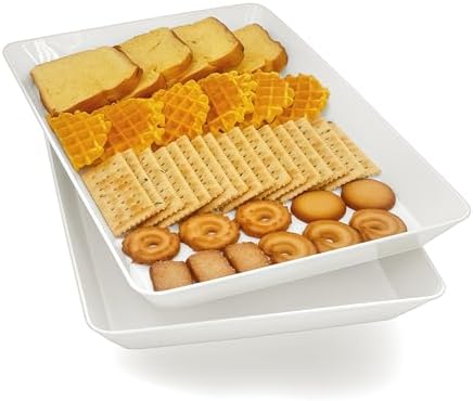 Serving Tray Platter, 14.5'' x 9.5'' 2 Pcs Food Tray for Veggie Fruit Snack Dessert Cookie，Food Trays for Party Supplies Display, Plastic Platters for Serving Food, Large White Trays, BPA Free