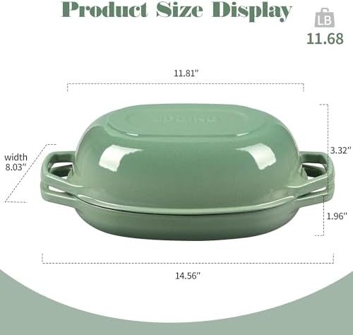 EDGING CASTING Enameled Cast Iron Oval Dutch Oven Pot with Lid, Dutch Oven for Sourdough Bread Baking, Bread Oven, Bread Dutch Oven, Oval Bread Pan, 5qt, Sage Green