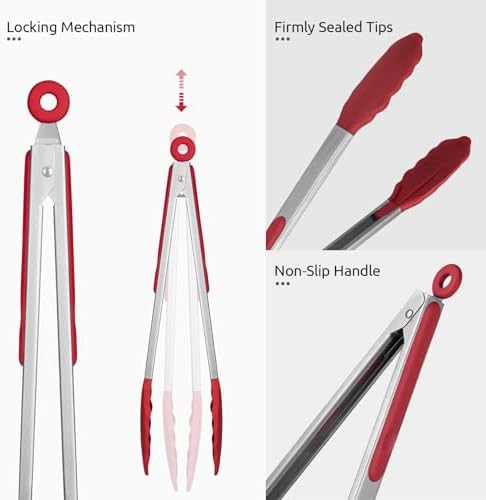 U-Taste Kitchen Tong for Cooking, 600ºF Heat-Resistant Silicone, 2Pcs/Red