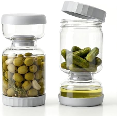Pickle Jar for Pickle Olive Hourglass Jar, Auto Separator Juice 2 Pack Grey