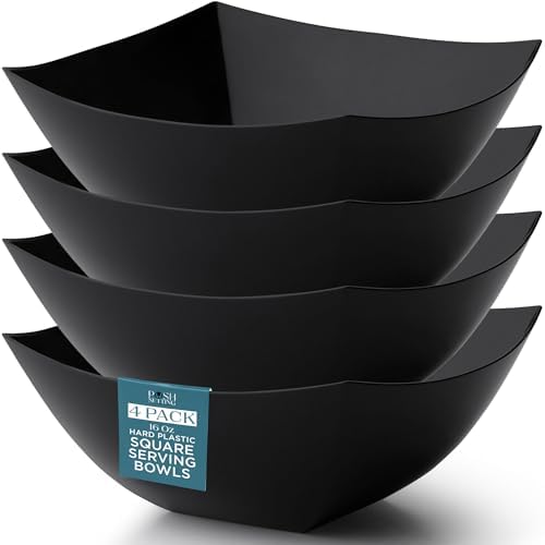 4 Pack Disposable Black Plastic Serving Bowls Square Party Candy Use 16oz
