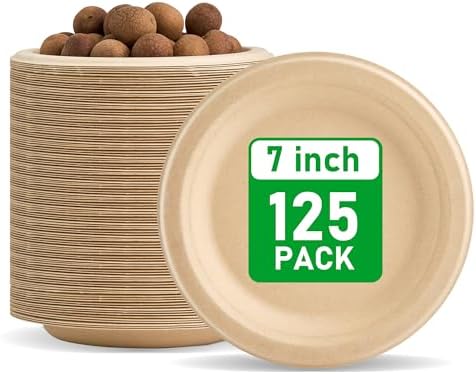 RACETOP Compostable Paper Plates 7 Inch [125 Pack]