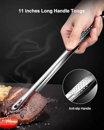 2 Pcs 11 Inches Korean BBQ Tongs Stainless Steel Grill Tongs Cooking Tweezers Japanese Barbecue Tong for Kitchen Cooking Salads Pasta Buffet Food Serving