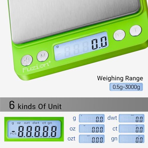 Fuzion Small Gram Scale 3000g, Digital Kitchen Food Scale, Gram and Ounce