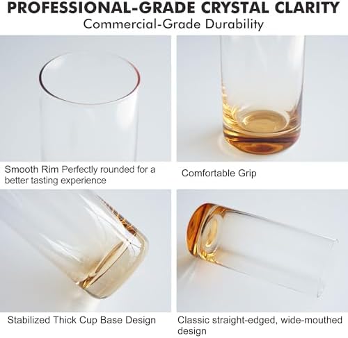 Amber Highball Glasses Set of 6, Drinking Glass for Mixed Drink