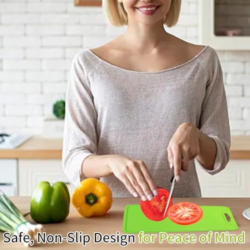 Flexible Plastic Cutting Boards for Kitchen, 11.8''x 8.6'' Silicone Cutting Board, BPA Free Non Slip Cutting Mat for Meat, Vegetables and Fruit with Easy Grip Handle, Dishwasher Safe (Green)