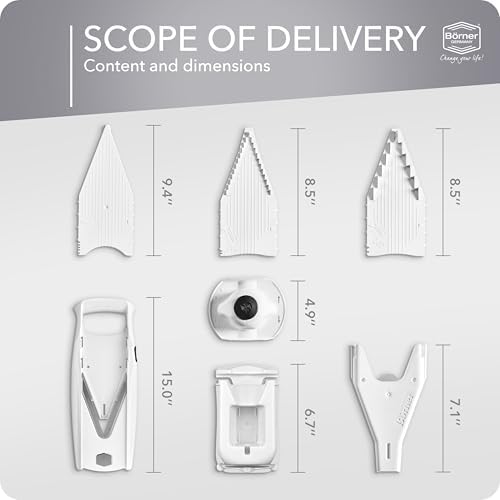Mandoline Food Slicer Börner V5 (Profi Set) by Reston Lloyd • V-Slicer with 4 Inserts, Docking Station & Food Holder • Made in Germany • Fruit & Vegetable Chopper • Multiple Settings • Color: White