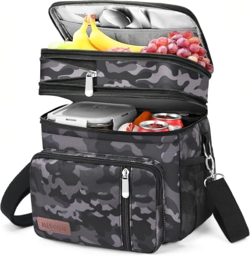 MIYCOO Lunch Bag for Men & Women, Expandable Double Deck Lunch Box, 15L