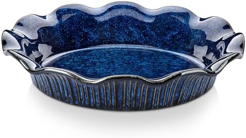 vancasso Ceramic Pie Pan for Baking, 9 inch Deep Pie Plates for Apple Pie, Pot Pie, Tart and Quiche, Reactive Glaze Fluted Pie Pans, Large Pie Dish with Ruffled Edge, Blue, STERN Series