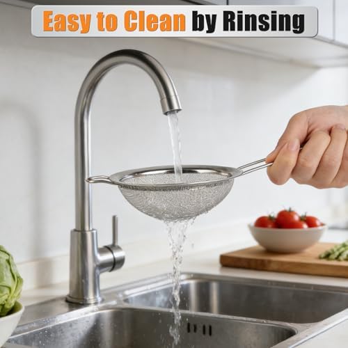 4PCS Fine Mesh Strainer Set, Premium Stainless Steel Fine Mesh Strainers, Food Fine Sieve with Non-Slip Handle, Perfect for Juice, Baking Flour, Drinks, Cocktails, Rice, Jam, Tea(2.8"/3.2"/3.9"/4.7")
