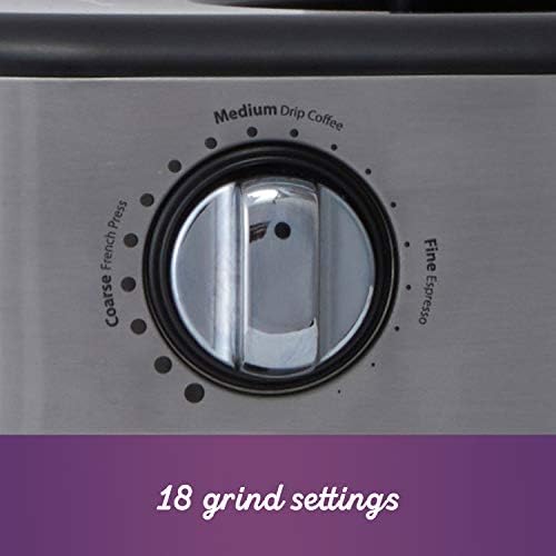 Mr. Coffee Burr Coffee Grinder Automatic Grinder with 18 Presets for French Press Drip and Espresso 18-Cup Capacity Stainless Steel