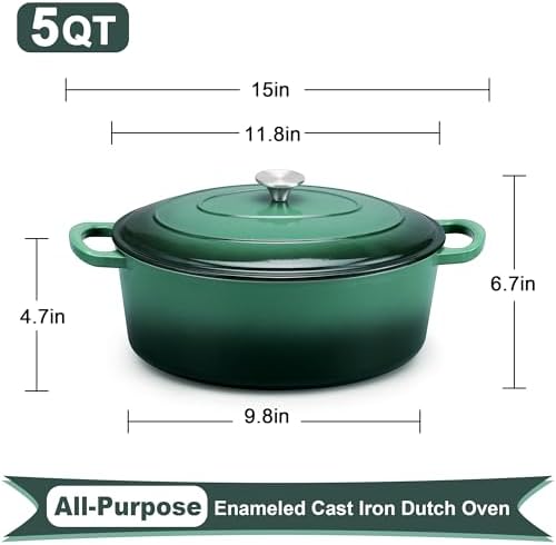 E-far 5QT Oval Dutch Oven Pot with Lid, Enameled Cast Iron Dutch Oven