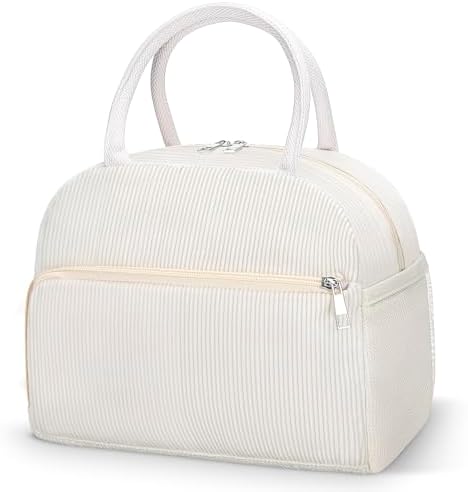 Coobiiya Corduroy Lunch Bag Lunch Box for Women Men, Cute LunchBag Lunch Tote Bags Insulated Reusable LunchBox Large Capacity Cooler Bag for Work Travel Picnic