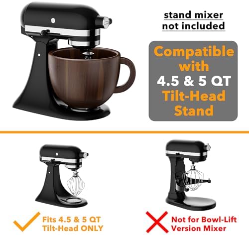 SpaceAid Wooden Bowl with Handle, Kitchen Space Aid Acacia Wood Mixing Bowls Holder for Stand Mixer, Compatible with 4.5 & 5 QT Tilt-Head Models Kitchen, Natural Wood