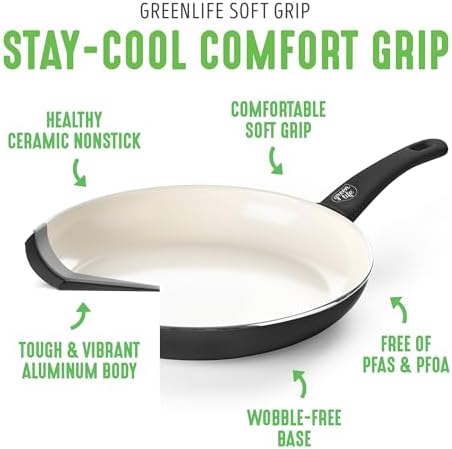 GreenLife 6QT Ceramic Nonstick Stockpot with Glass Straining Lid, Black