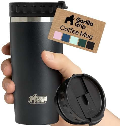 GORILLA GRIP 304 Stainless Steel Travel Coffee Mug, 20oz Tumbler, Black
