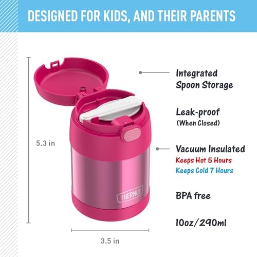THERMOS FUNTAINER Kids Food Jar with Spoon, 10oz, Pink