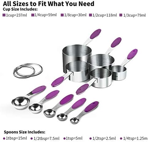 U-Taste 10 Piece Measuring Cups and Spoons Set in 18/8 Stainless Steel (Purple)