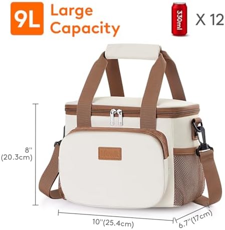 Lifewit Medium Lunch Bag, Insulated Lunch Box, Soft Cooler Cooling Tote for Adult Men Women, Beige 12-Can (9L)