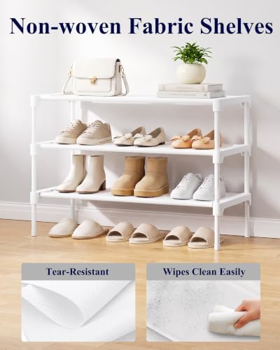 Kitsure Shoe Rack - Non-Woven Shoe Rack Shelf, Shoe Organizer for Closet, Entryway, Garage & Corridor, Stackable Shoe Shelves, 27.5" Wide - 3 Tier, White
