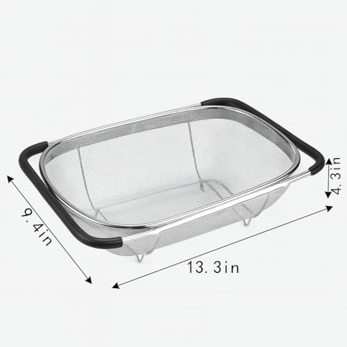Premium Quality Over The Sink Stainless Steel Oval Colander with Fine Mesh 6 Quart Strainer Basket & Expandable Rubber Grip Handles - Strain, Drain, Rinse Fruits, Vegetables1 (1)