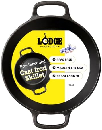 Lodge Pre-Seasoned Cast Iron Dual Handle Pan, PFAS-Free, 8 Inches