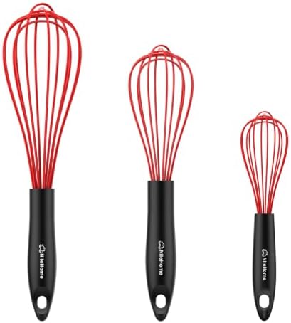 NileHome Silicone Whisk Set 8" 10" 12" Kitchen Whisk Red,3-pack