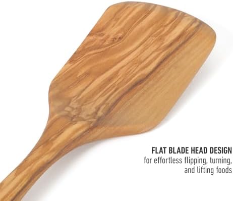 Calphalon Edge Wood Turner, 13-Inch Olive Wood Solid Spatula, Wooden Cooking Turner for Flipping, Stirring & Nonstick Cookware, Durable Kitchen Tool