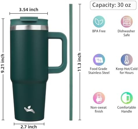 Konokyo 30 oz Insulated Tumbler Water Bottle with Handle, Straw Lid