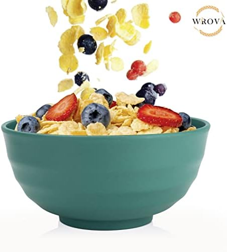 Wrova Wheat Straw Bowls Set 60 OZ Unbreakable Large Cereal Bowls Set of 6 Microwave and Dishwasher Safe Bowls Big Bowls for Dorm and Apartment BPA Free Soup Bowl for Serving Oatmeal and Salad (Green)