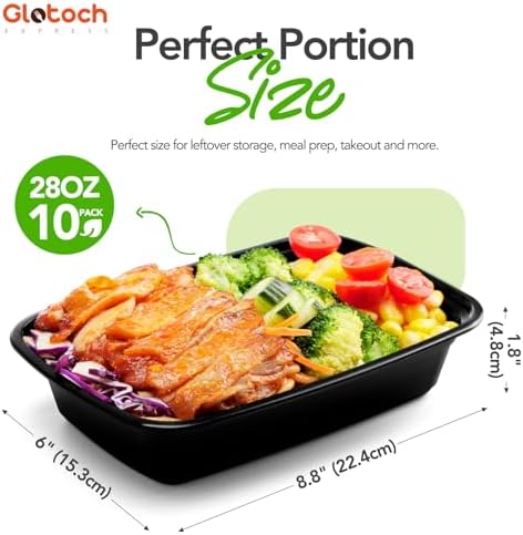 Glotoch 28oz Meal Prep Containers, 10 Pack (20-Piece) Reusable Food Storage Containers with Lids Microwave, Freezer, Dishwasher Safe - Leakproof & BPA Free Durable Plastic Lunch Box To Go Take Out