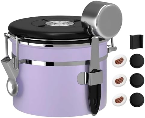 ShanSon Coffee Canister Airtight, Stainless Steel Bean Storage Container with Date Tracker & Scoop, Grounds Sugar Flour Tea Cereal Fits Kitchen Pantry, Ideal Gift for Coffee Lovers,12oz, Purple