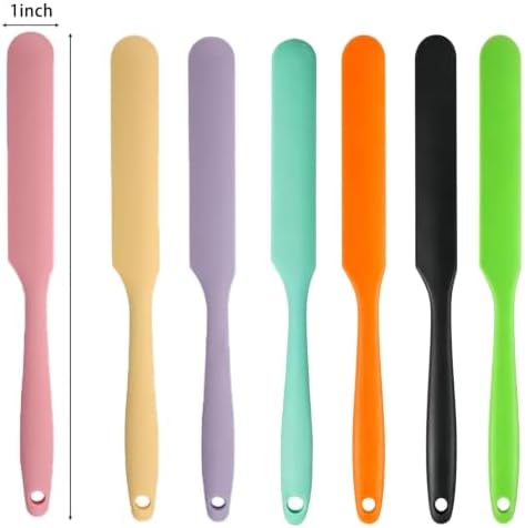 7 Pcs Silicone Jar Spatula Set, Sourdough Spatula, Long Handle Thin Spatulas for Baking, Cake Icing, Butter Cream Spreading, Jam Scraping (Purple, Pink, Green, Yellow, Orange, Cyan, Black)
