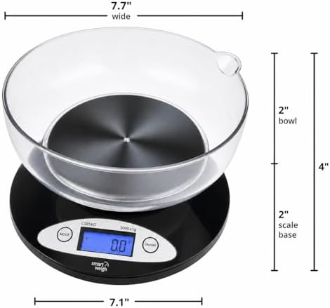 Smart Weigh Kitchen Scale with Removable Bowl, 11 lb x 0.1 oz, Meal Prep